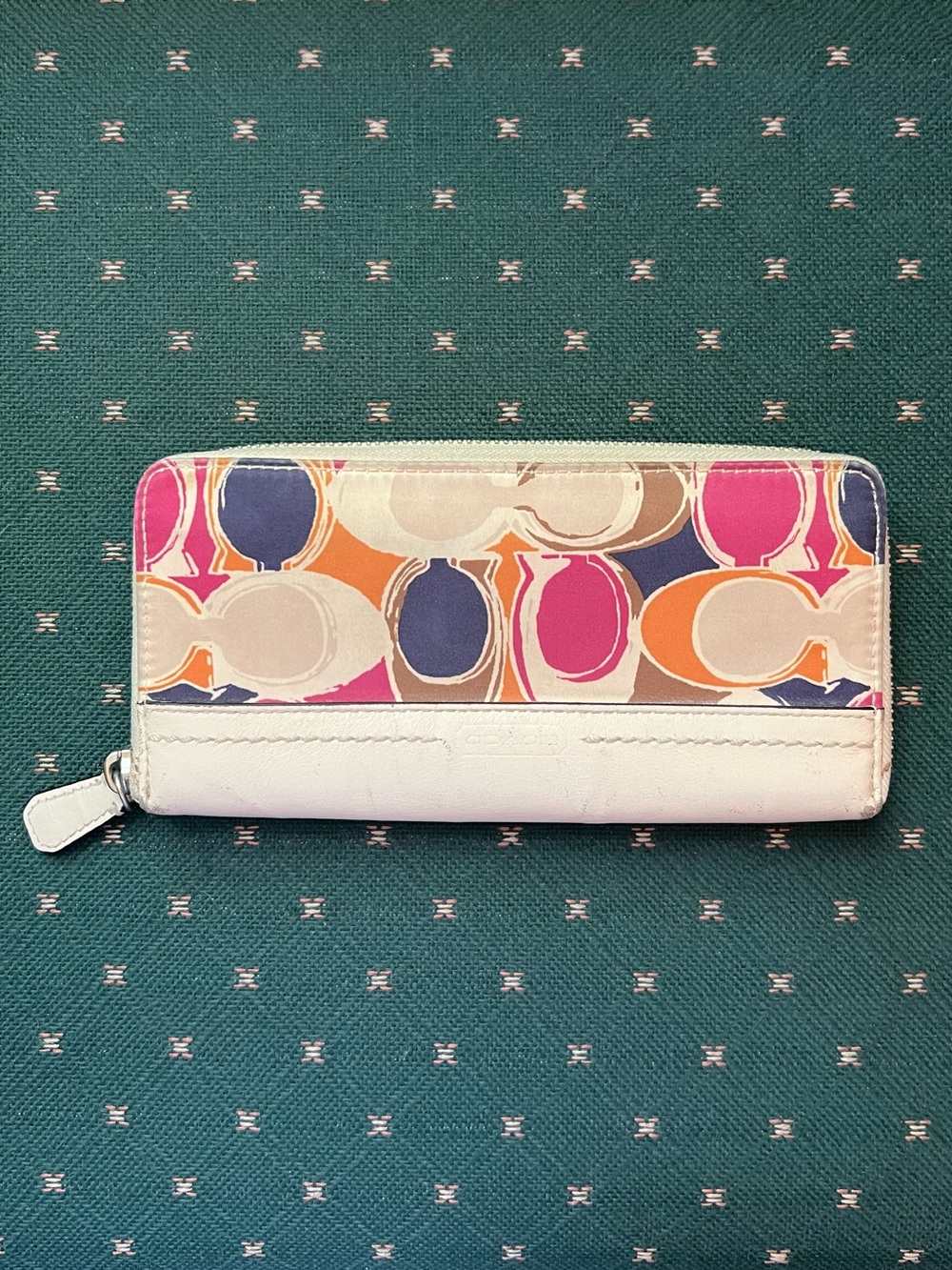 Y2K Coach Park hand drawn scarf leather trim wallet colorful retro fun bold